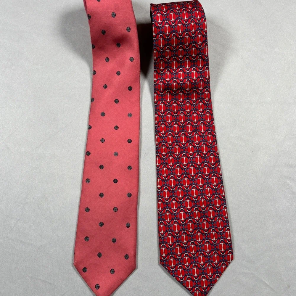 O'Connell Lucas-Chelf Necktie Men OS Red Pink Silk Medallion‎ Equestrian Lot 2